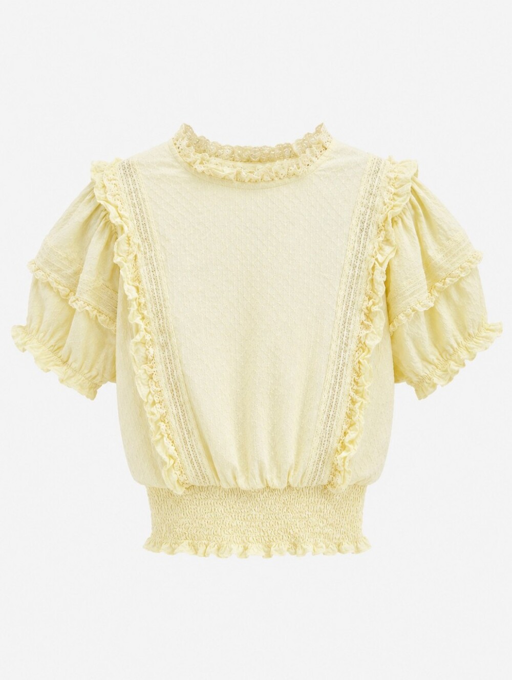 Strut & Bolt Medium Pale Yellow Ruffle Smocked Blouse NWOT